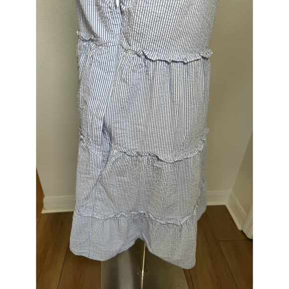 J. Crew Seersucker Ruffle Tiered Mini Dress Blue White Striped 6 Coastal Prairie - Picture 16 of 16
